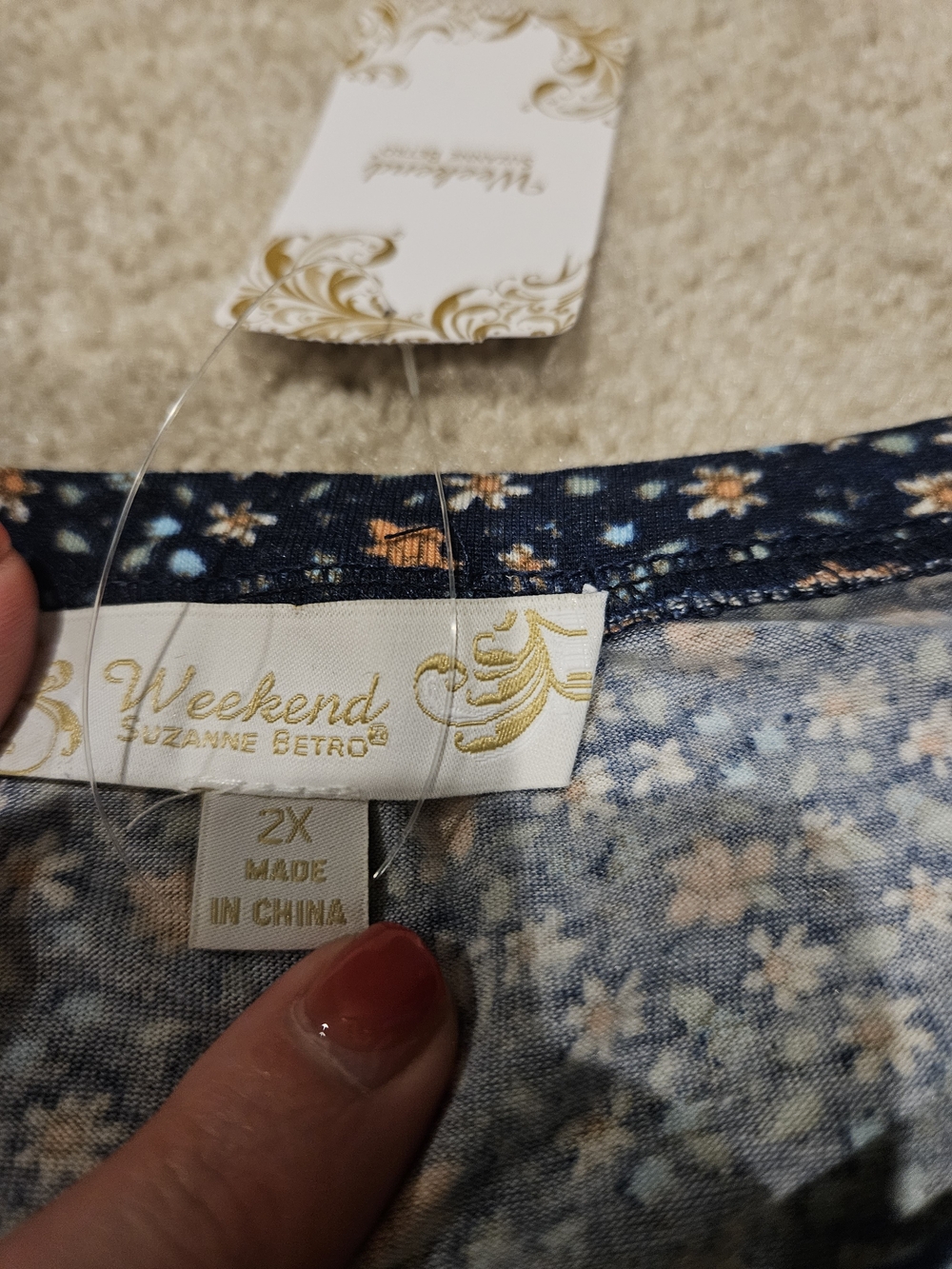 Weekend 2X  Navy Floral Crewneck Top - Picture 4 of 6